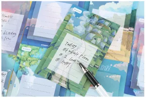 Bloc-notes adhésifs pittoresques, design d'illustration de paysage esthétique pour carnet.