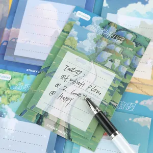Bloc-notes adhésifs paysage décoratif, papier collant design esthétique pour journal intime.