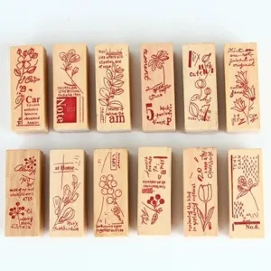 Vintage Wooden Rubber Stamp European Garden Botanical Floral Design Wood Craft Decorative Postmark Stamps For DIY Scrapbooking Journal Diary Letter Card Decor
