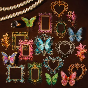 Autocollants decoratifs style baroque cadres photo vintage papillons pour journal bricolage