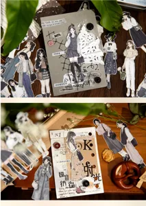 Set d'autocollants vintage pour journal, collection de personnages pour collage et loisirs.