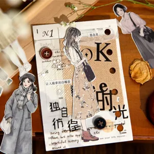 Autocollants de journal de la série romantique vintage avec illustrations de personnages et collages.