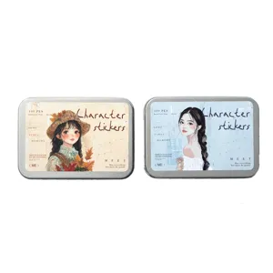 Set de stickers de personnages en boite metallique 100 pieces papeterie journal