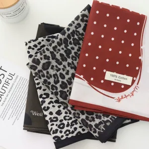 Pure cotton retro polka dot and leopard print headscarf for stylish travel decor.