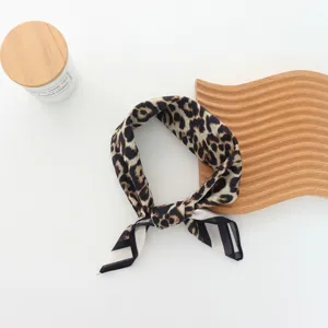 Chic leopard print silk scarf fashion hair band elegant vintage neckerchief accessories.