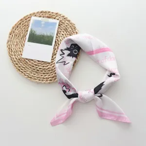 Modisches kleines Seidentuch mit Katzen-Print für Damen, elegantes Halstuch und Kopftuch.