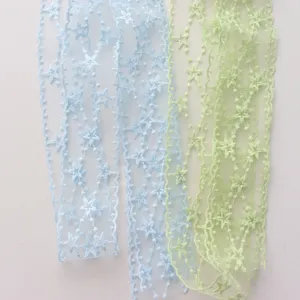 Delicate embroidered lace ribbon, soft floral mesh trim for chic choker or stylish narrow scarf.