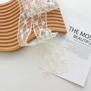 White floral embroidered lace ribbon neck scarf elegant narrow neckerchief ribbon accessory