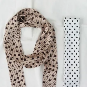Foulard en soie long et etroit a pois vintage coreen pour femmes detail d'accessoire.
