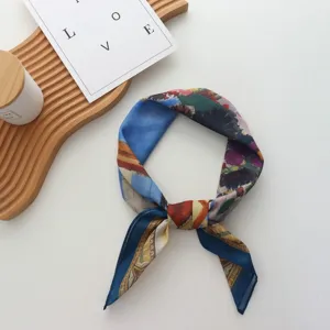 Foulard carre imprime peinture a l'huile retro pour femme, elegant foulard de cou.