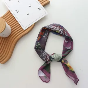 Foulard carré imprimé peinture à l'huile vintage, en coton soie doux, élégant tour de cou.