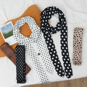 Style coréen rétro pois fin écharpe en soie foulard élégant pour les femmes de mode