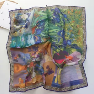 Foulard carré à imprimé floral de peinture à l'huile vintage, 70x70cm foulard de cou léger.