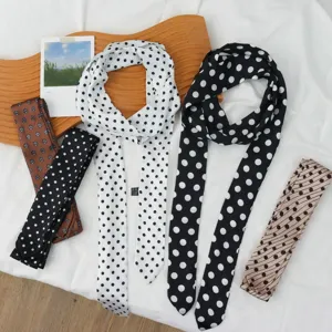 Écharpe Étroite Vintage à Pois pour Femmes en Polyester Imprimé Longue Cravate Fine Ruban pour Cheveux Sac Accessoire
