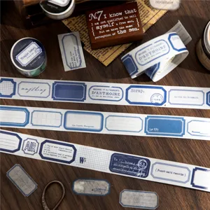 Set de ruban adhésif Washi à étiquette bleue rétro pour journal, scrapbooking et déco.