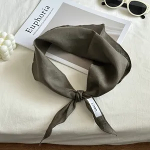 Pañuelo triangular de lino liso para mujer, bufanda de cuello fina y transpirable.