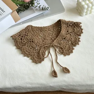 Colletto finto uncinetto marrone vintage mantellina spalla lavorata a maglia donna