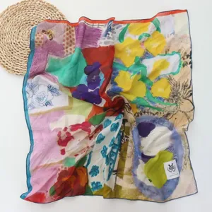 Foulard carré floral de style peinture à l'huile artistique pour femmes mode accessoire