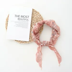 Vintage floral lace triangle headscarf for women, cute hair band and chic head wrap.