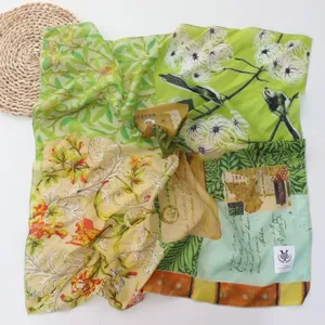 Foulard carré floral style peinture à l'huile pastorale, impression botanique vintage