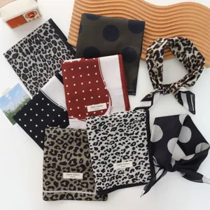 French Retro Polka Dot Leopard Print Cotton Square Scarf Headband For Women Elegant 100 Percent Cotton Decoration Accessories