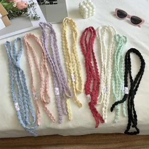 Handmade crochet ribbon scarf sweet cool style neck strap colorful knitted chic accessory
