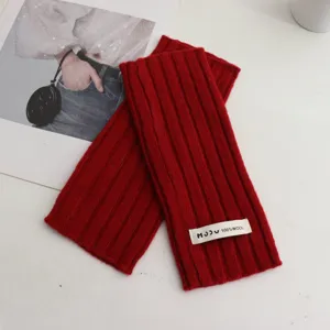 Red wool fingerless gloves arm warmers knit winter warm wrist covers detail view