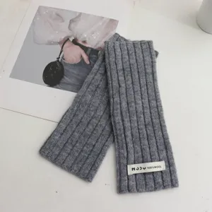 Cozy grey knitted fingerless gloves, 100% pure wool winter warm wrist warmers for daily wear.