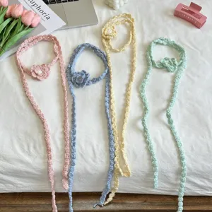 Handgemachte gehäkelte Blumen schmale Schal koreanischer Stil Strick Hals Tuch Accessoire.