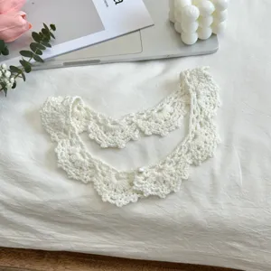 Hand-crocheted solid color lace false collar detail, Korean style decorative collar.