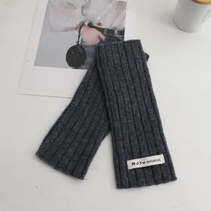 Dark gray 100% wool ribbed fingerless gloves autumn winter warm comfortable arm wrist warmers.