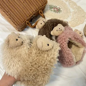 Cute plush bear earmuffs for women, fluffy winter warm ear covers, soft fleece ear warmers.