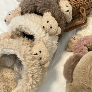 Fluffy teddy bear earmuffs winter warm plush ear warmers cute furry accessories for women