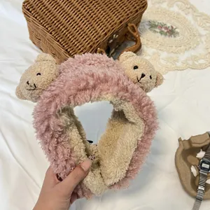 Cute plush bear earmuffs for women, winter warm furry ear warmers, fluffy cold-proof ear cover.