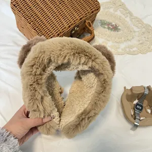 Cute plush bear earmuffs for women, warm winter furry ear warmers, soft and cozy design.