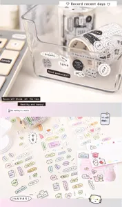 Schattige washi tape stickerrol set voor dagboek en planner decoratie en briefpapier benodigdheden.
