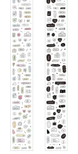 Leuke Koreaanse stijl washi tape detail met verschillende doodle spraakbubbels voor journaling.