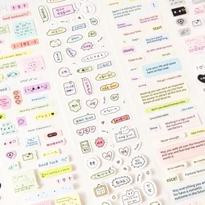 Leuke Koreaanse Washi stickerblad met schattige uitdrukkingen en Engelse zinnen voor dagboek.