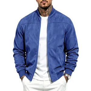 Men's faux suede zipper jacket casual vintage long sleeve cardigan coat for autumn season details