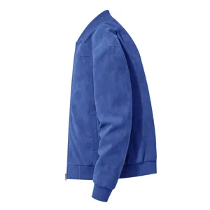 Blue suede jacket men autumn casual zipper long sleeve cardigan coat detail view features.
