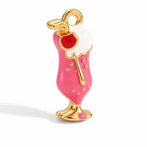 Gold-plated enamel milkshake pendant charm, cute dopamine style DIY jewelry accessory.