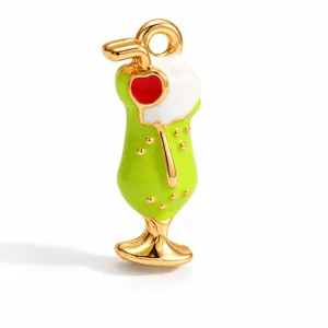 Charming cocktail glass enamel metal pendant diy jewelry accessory sweet fashion charm