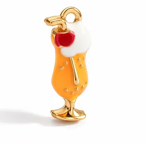 Gold-plated cocktail glass enamel charm pendant for DIY jewelry making accessories sweet style