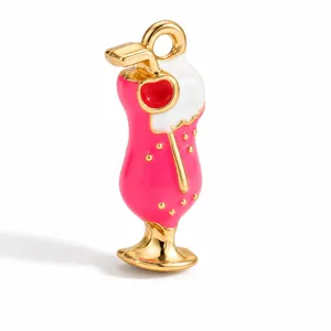 Gold-plated enamel cocktail glass charm, sweet dopamine style jewelry DIY accessory.