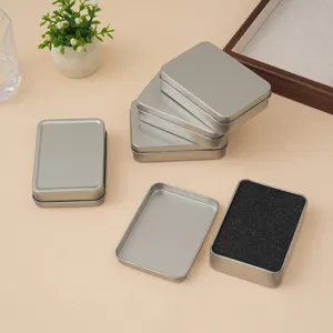 Rectangle frosted tinplate box mini silver storage tin for jewelry hairpins and small items