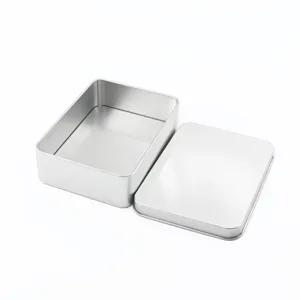 Silver rectangular metal tin box with lid for small items jewelry storage organizer case