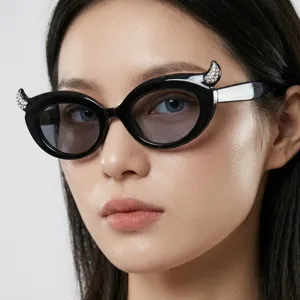 Cat Eye Sunglasses Devil Horn Oval Frame PC AC Lens UV400 Y2K Hip Hop Style Fashion Eyewear For Women Men