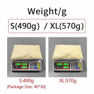 Detailed weight and package size specification chart for women's dress S and XL sizes.