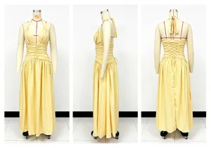 Solid color deep V-neck halter sleeveless slim high slit fashion long dress for women