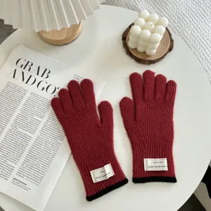 Solid color knit gloves for women winter warm touchscreen compatible casual daily wear stylish mittens